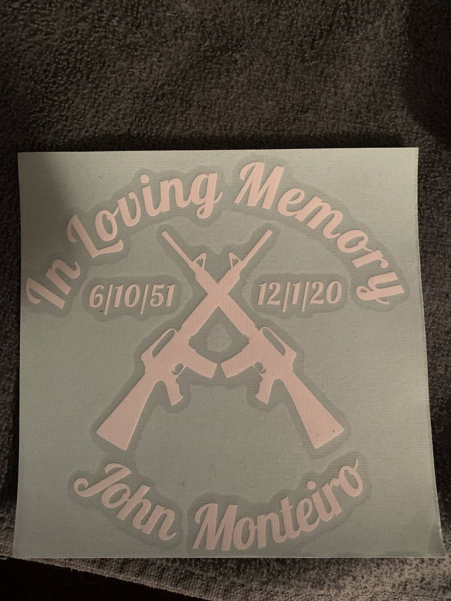 Heather's photograph of their In Loving Memory Soldier Rifles Guns Crossed Sticker