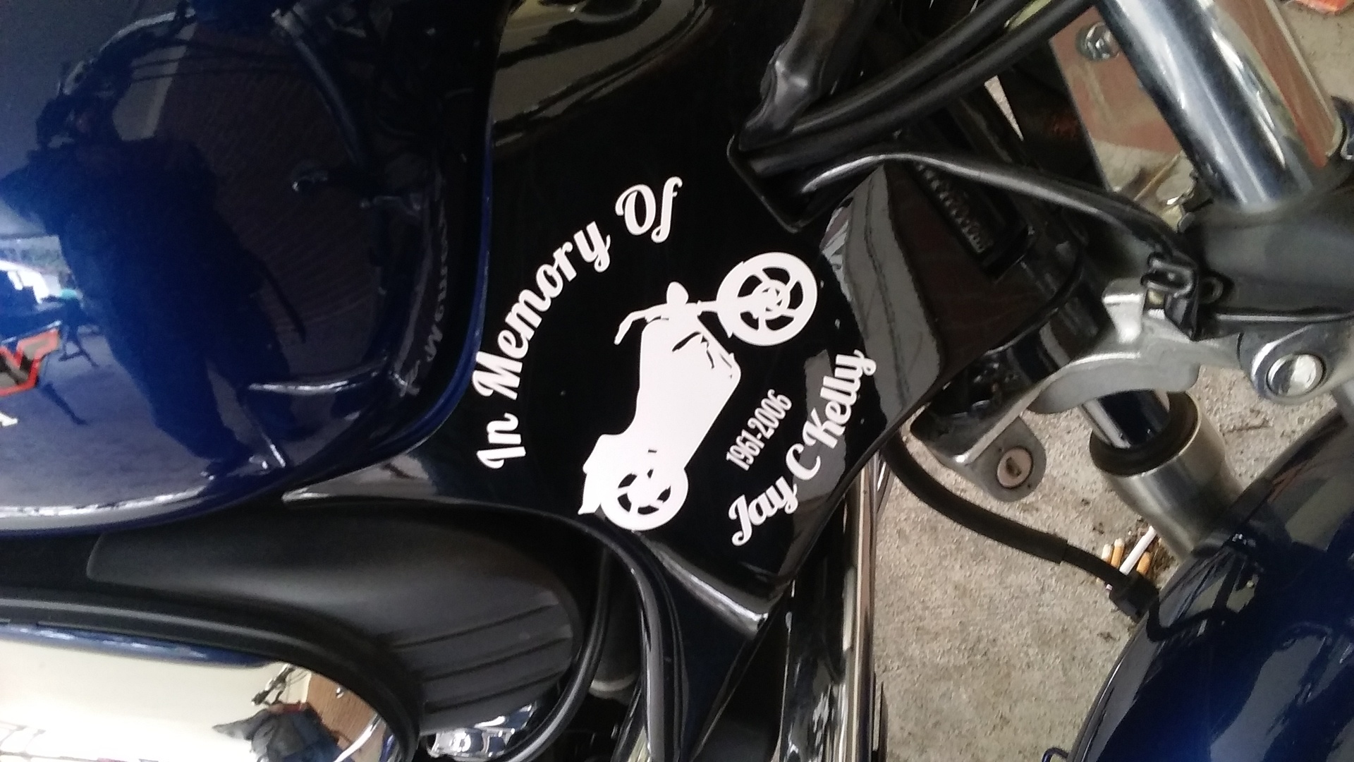 David's photograph of their In Loving Memory Custom Motorcycle Sticker.