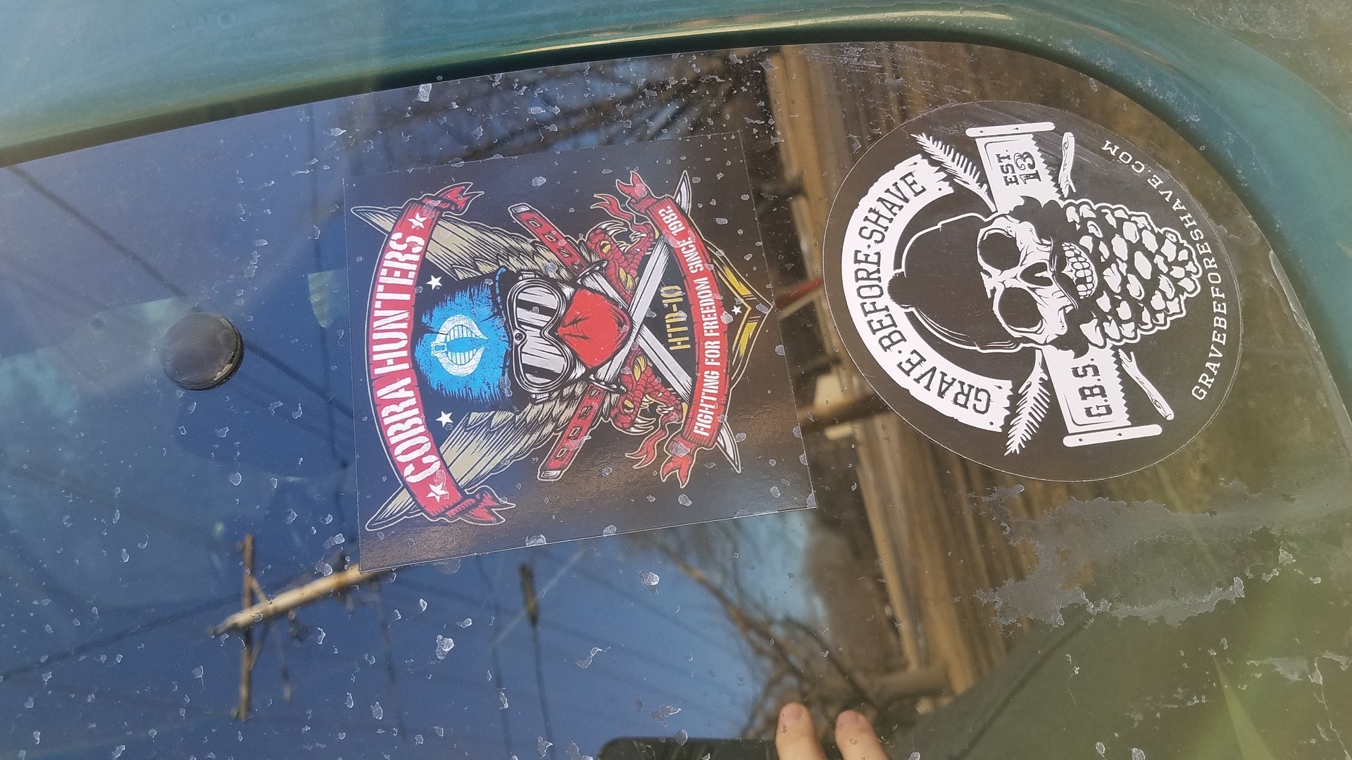 Brandon's photograph of their Rectangle Stickers