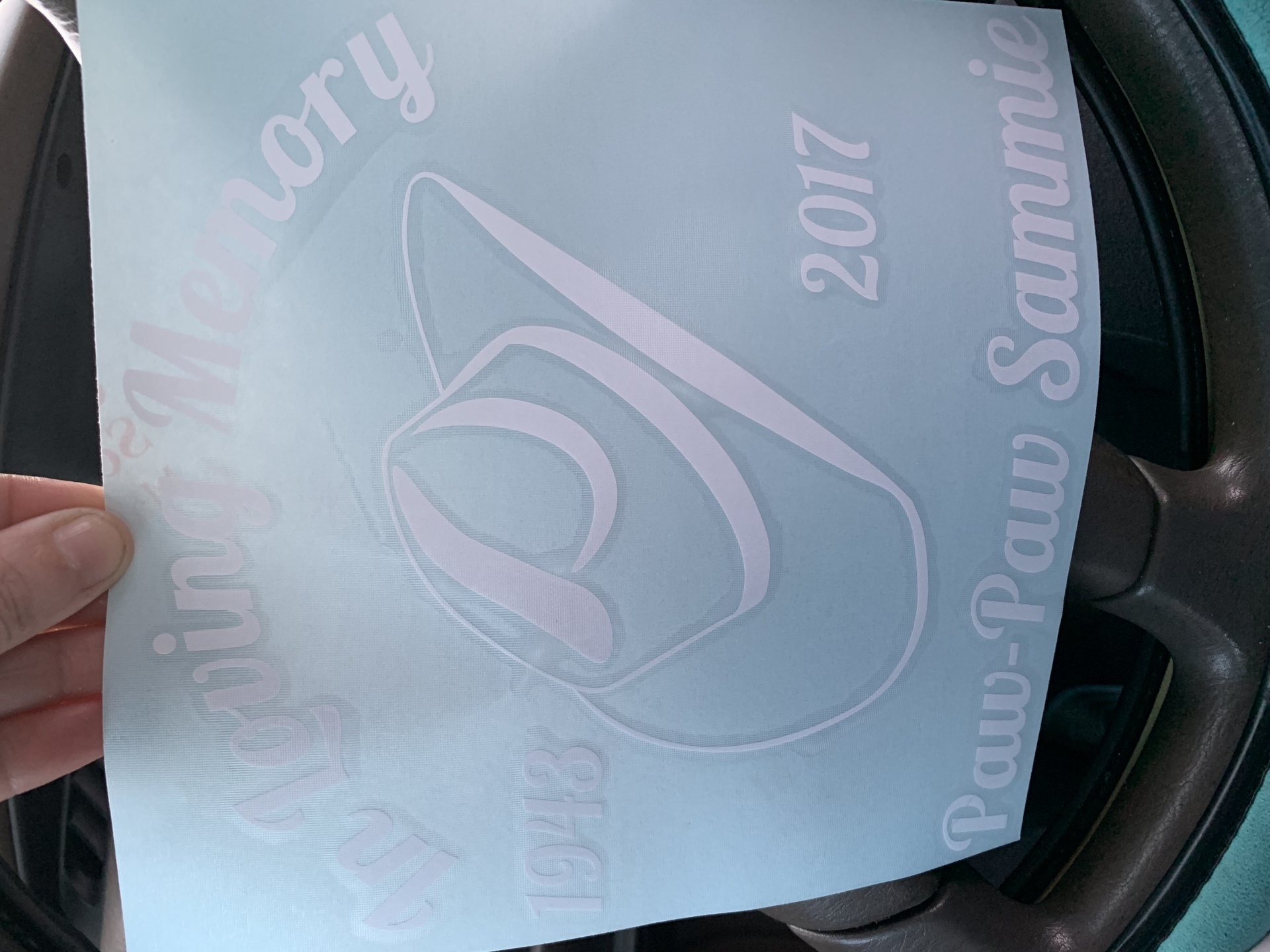 Katie's photograph of their In Loving Memory Cowboy Hat Sticker