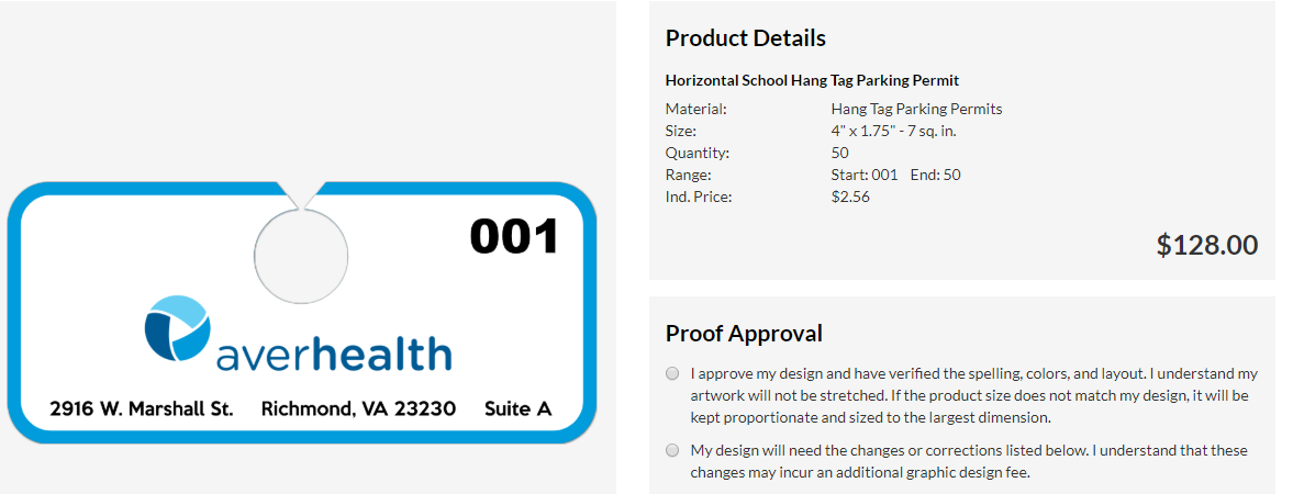 Dustin's photograph of their Horizontal School Hang Tag Parking Permit