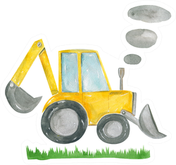 Cute Cartoon Illustration Of Construction Yellow Tractor Sticker