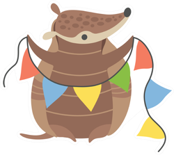 Cute Armadillo Holding Party Flags Sticker