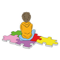 The Boy Sits On The Puzzles Symbol Of Autism Sticker