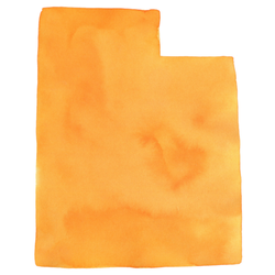 Watercolor Illustration Of Utah State Map In Bright Orange Sticker
