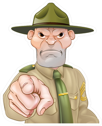 Angry Cartoon Army Boot Camp Drill Sergeant Pointing Sticker