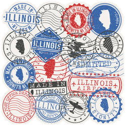 Illinois, Usa Set Of Stamps Travel Sticker