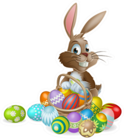 Easter Bunny Rabbit With Basket Full Of Decorated Eggs Sticker