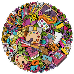 Cartoon Collection Of Art Items Colorful Illustration Sticker