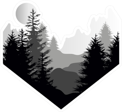 Silhouette Of Coniferous Forest, Mountains And Sun Sticker