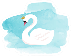 Swan Lake, Illustration, Watercolor On Blue Sticker