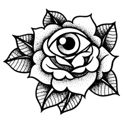 Old School Rose Tattoo With Eye Sticker