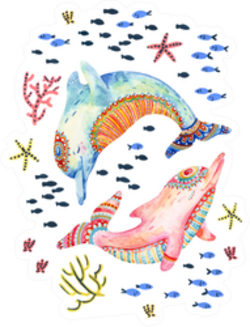 Watercolor Pair Of Lovely Dolphins Sticker