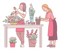 Florists Female Cartoon Characters Working With Cutted Flowers Sticker