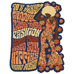 70s Retro Groovy Disco Girl Lettering Illustration Sticker