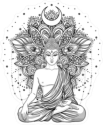 Sitting Buddha Statue Over Ornate Mandala Sticker