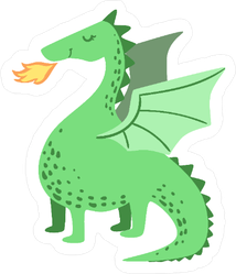 Cute Green Dragon Breathing Fire Sticker