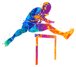 Abstract Man Jumping Over Hurdles From Splash Of Watercolors Sticker