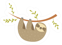 Adorable Sloth Hanging On A Tree Sticker