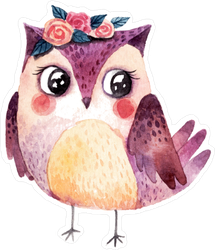 Adorable Watercolor Owl With Flowers Sticker