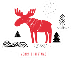 Christmas, Winter Illustration With Moose Sticker