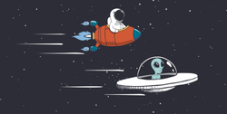 Alien and Human Spaceship Race Sticker