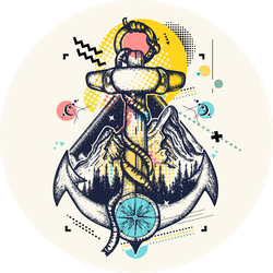 Anchor And Mountains Tattoo Design Sticker