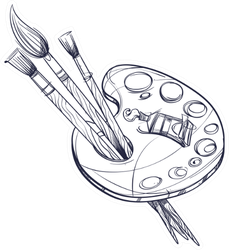 Artist's Palette With Paints And Brushes Illustration Sticker