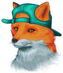 Awesome Fox Wearing Backward Hat Sticker