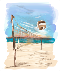 Beach Volleyball Landscape Painting Sticker