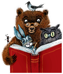 Bear, Hare, Owl, Crow And Ant Read Cartoon Illustration Sticker