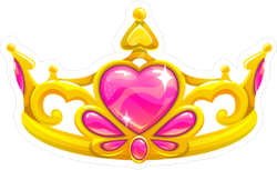 Beautiful Golden Princess Crown With Pink Hearts Sticker