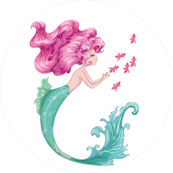 Beautiful Mermaid with Pink Hair and Fish Sticker
