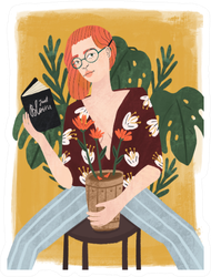 Beautiful Stylish Redhead Woman Reading A Book Sticker