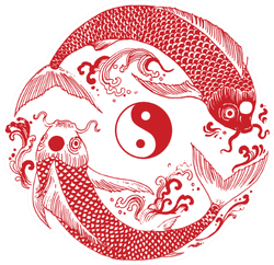 Beautiful Vintage Ink Chinese Koi Fish In Chinoiserie Sticker