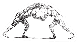 Wrestling Coach Two Stylized Athletes Sketch Sticker