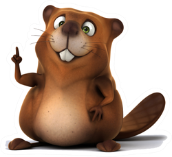 Big Beaver Cartoon Holding Up A Finger Sticker