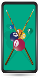 Billiard Cue And Pool Balls On Green Table Sticker