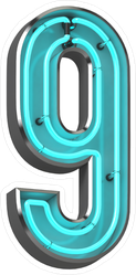 Blue Neon Number 9 Sticker