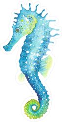 Blue Watercolor Seahorse Sticker