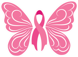 Pink Breast Cancer Ribbon With Butterfly Wings Sticker