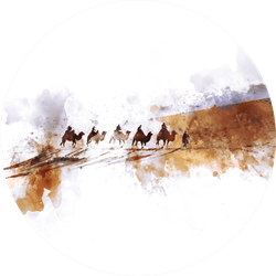 Camels And People On Silk Road, Watercolor Illustration Sticker