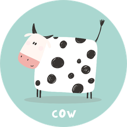 Cartoon Cow Lettering On Blue Sticker