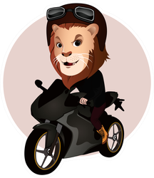 Cartoon Illustration Of A Lion Riding A Motorcycle Sticker