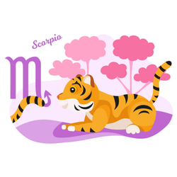 Cartoon Tiger Scorpio Zodiac Sign Illustration Sticker