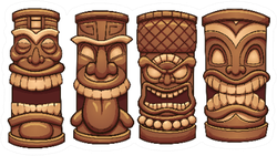 Cartoon Tiki Totems Set Of Four Sticker