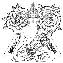 Sitting Buddha Over Ornate Rose Flower Sticker