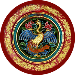 China Swan In The Temple With Red Background Sticker
