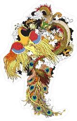 Chinese Jade Dragon And Golden Phoenix Feng Huang Sticker