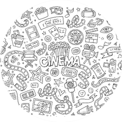 Cinema, Movie, Film Doodles Sketch Symbols Stickers